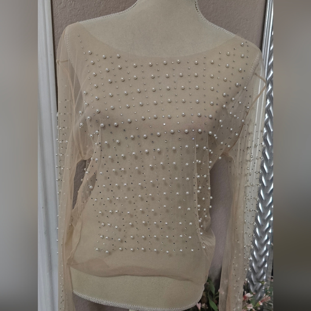 Elegant Sheer Pearl Embellished Top